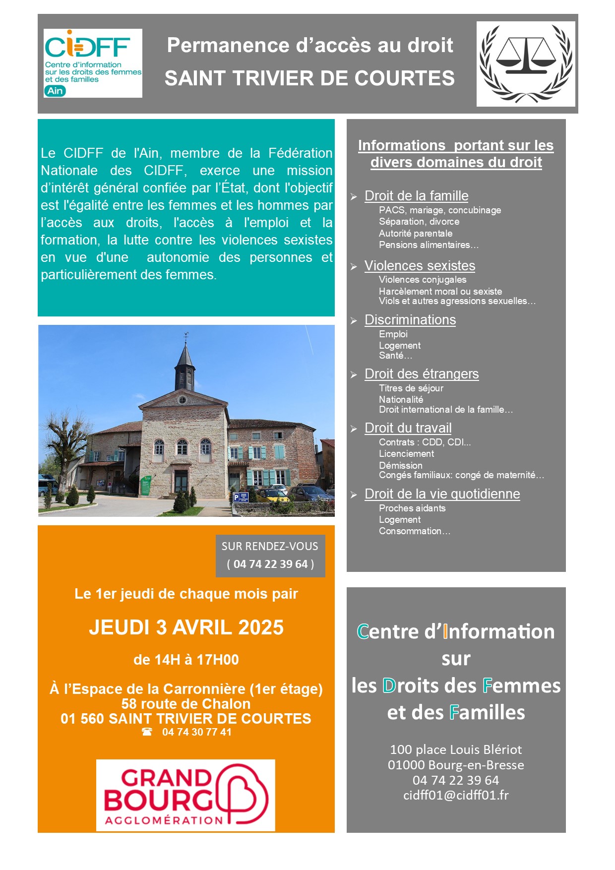 Affiche permanence juridique Saint Trivier Avril 2025